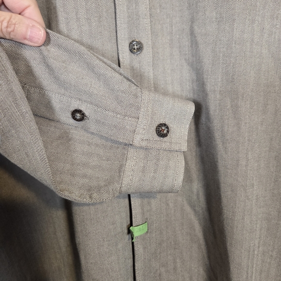 Harley Davidson Cotton Button Down Shirt Brown Herringbone Motorcycle Men's L - Picture 3 of 4